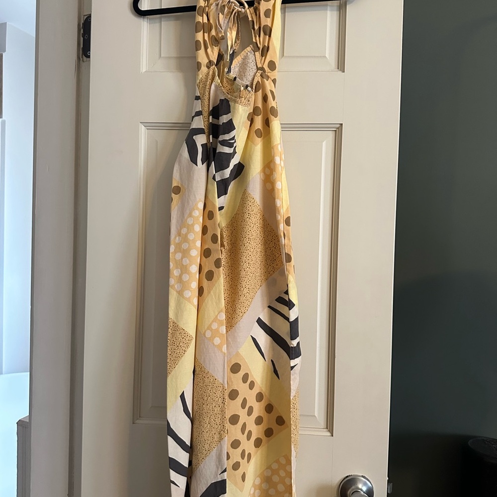 Yellow and Black Patterned Halter Dress